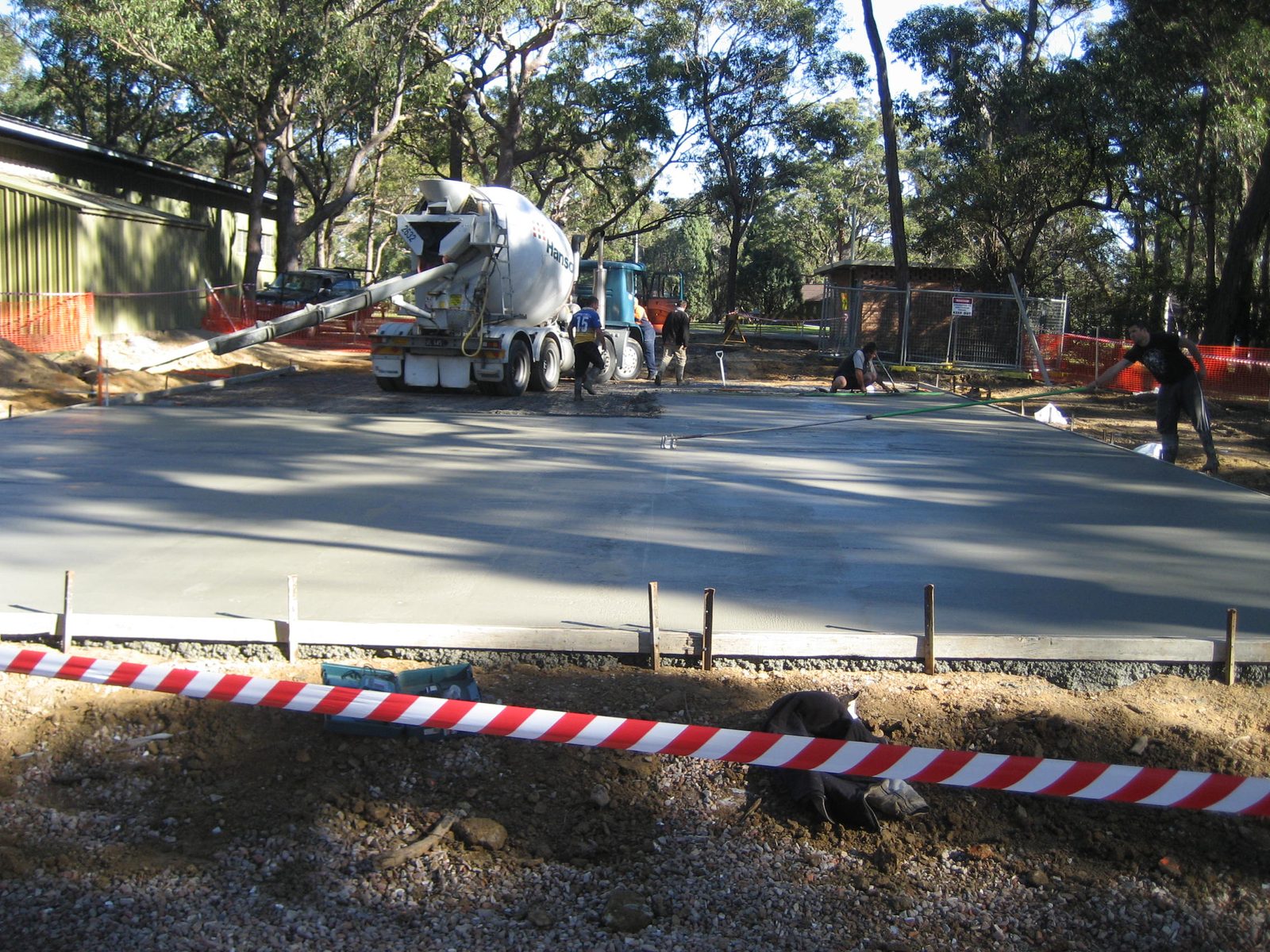 Concrete truck pouring the slab for the new Shed building